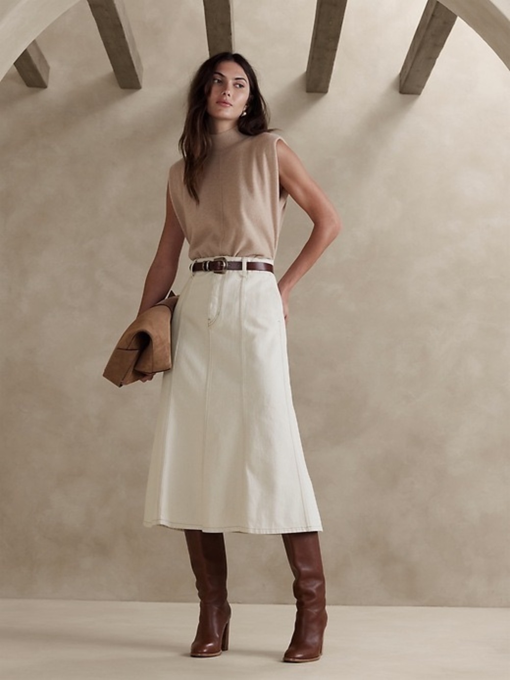 Banana Republic Brand New (NWT) Pia Denim Midi Skirt - Ecru - Picture 1 of 10